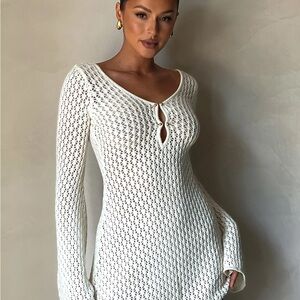 Meshki Kayleigh Crochet Knit Mini Dress - White